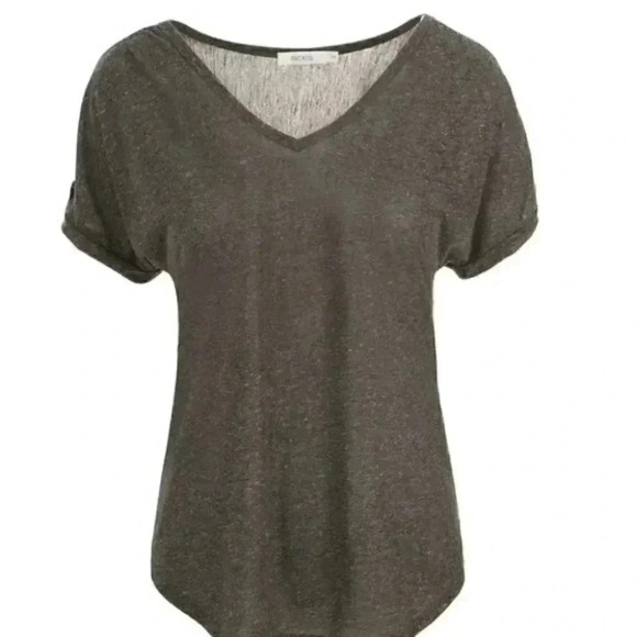 Ricki’s Linen Blend T-Shirt Loose Fit V Neck Short Sleeves Charcoal Grey Side XS - Picture 16 of 16